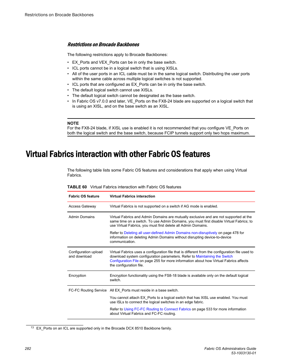 Restrictions on brocade backbones | Brocade Fabric OS Administrators Guide (Supporting Fabric OS v7.3.0) User Manual | Page 282 / 622