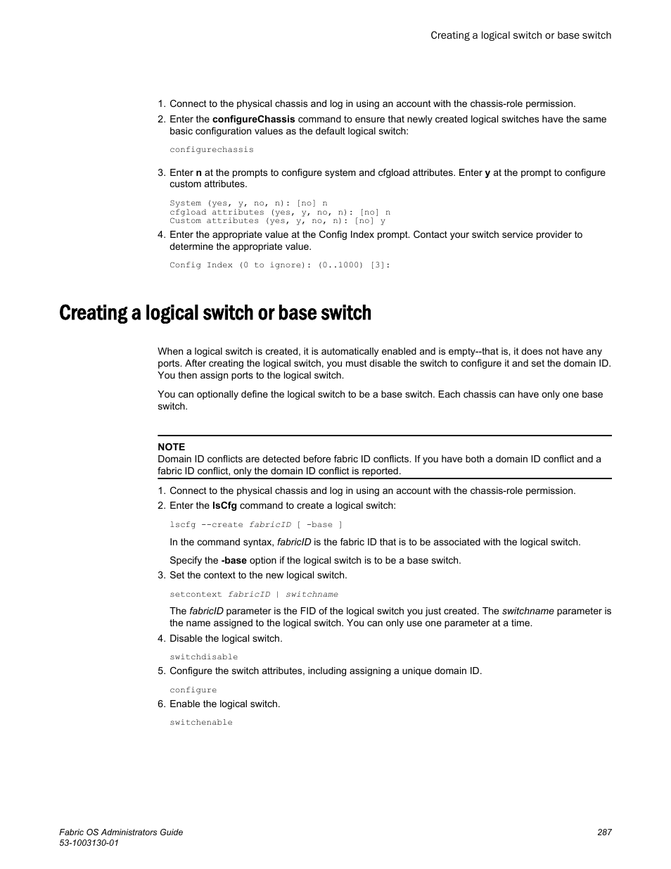 Creating a logical switch or base switch | Brocade Fabric OS Administrators Guide (Supporting Fabric OS v7.3.0) User Manual | Page 287 / 622