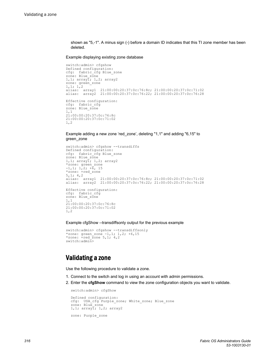 Validating a zone, Current ad context. refer to | Brocade Fabric OS Administrators Guide (Supporting Fabric OS v7.3.0) User Manual | Page 316 / 622