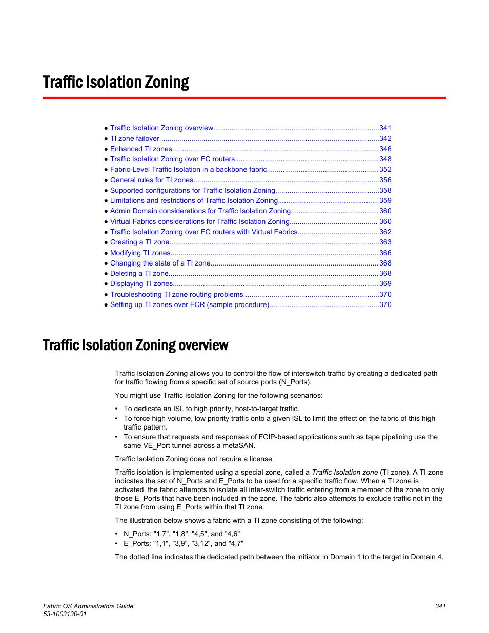 Traffic isolation zoning, Traffic isolation zoning overview | Brocade Fabric OS Administrators Guide (Supporting Fabric OS v7.3.0) User Manual | Page 341 / 622