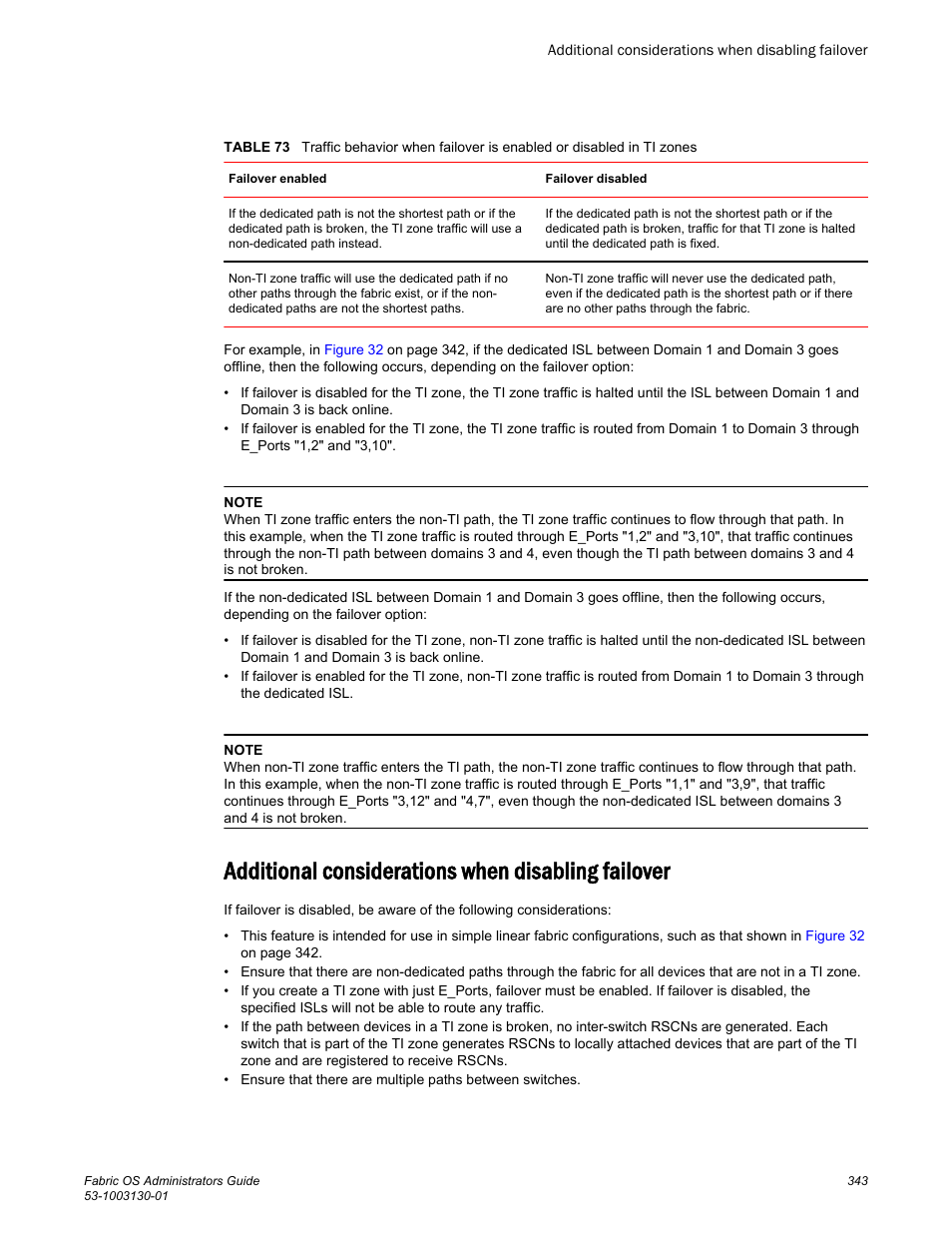 Additional considerations when disabling failover | Brocade Fabric OS Administrators Guide (Supporting Fabric OS v7.3.0) User Manual | Page 343 / 622