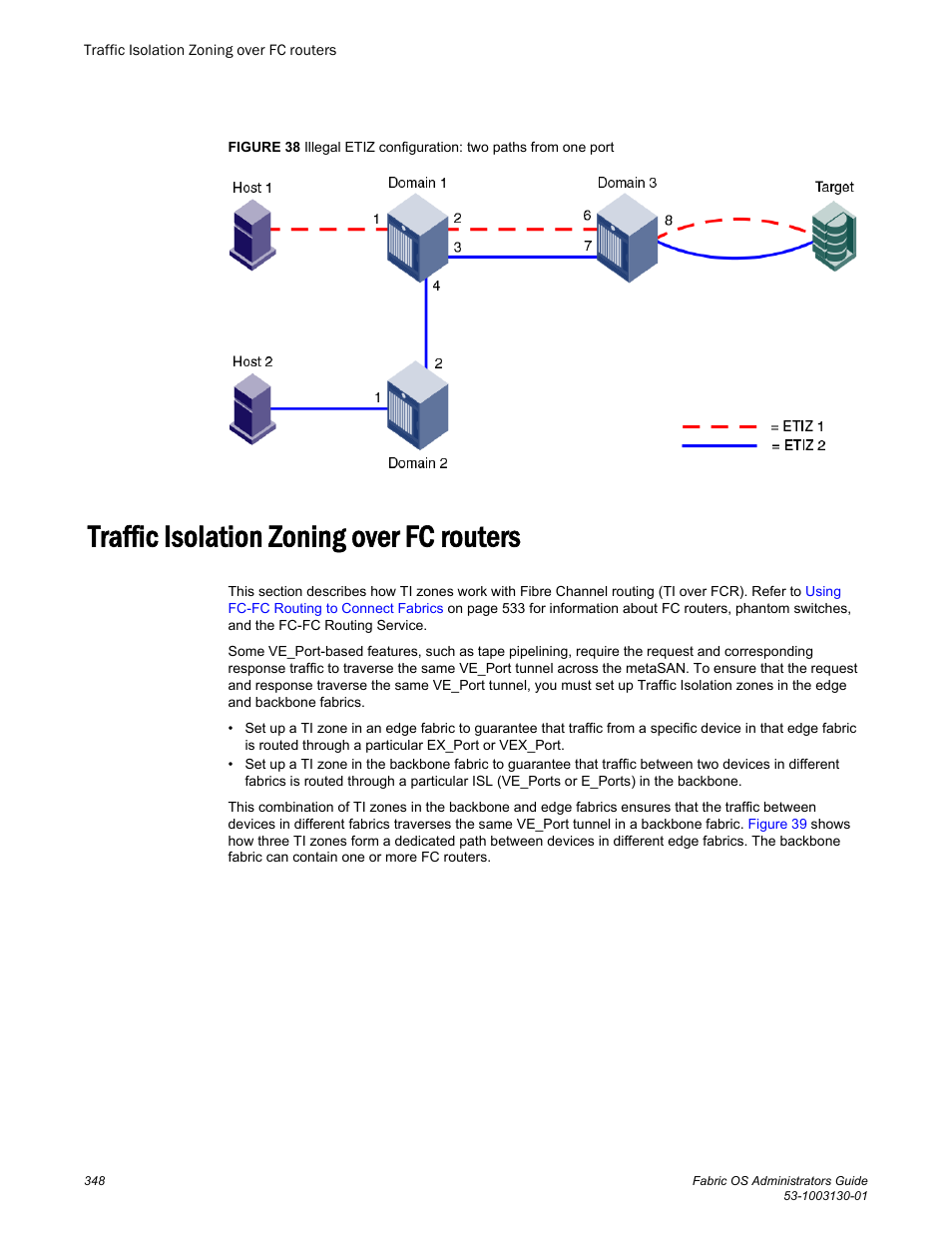 Traffic isolation zoning over fc routers | Brocade Fabric OS Administrators Guide (Supporting Fabric OS v7.3.0) User Manual | Page 348 / 622
