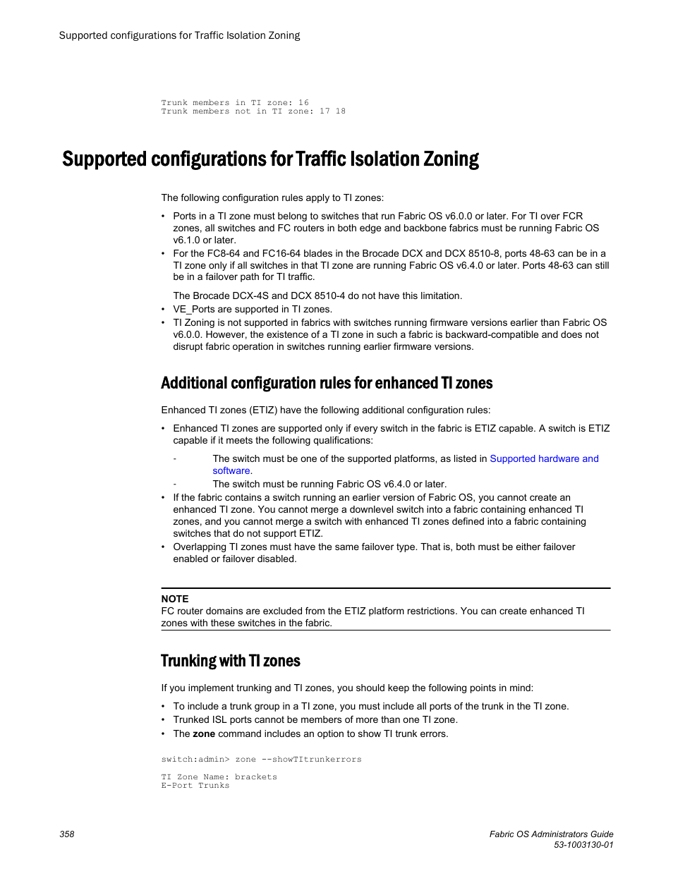 Trunking with ti zones | Brocade Fabric OS Administrators Guide (Supporting Fabric OS v7.3.0) User Manual | Page 358 / 622