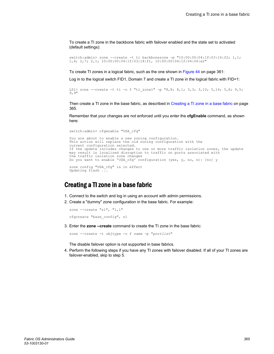 Creating a ti zone in a base fabric, Procedure described in | Brocade Fabric OS Administrators Guide (Supporting Fabric OS v7.3.0) User Manual | Page 365 / 622