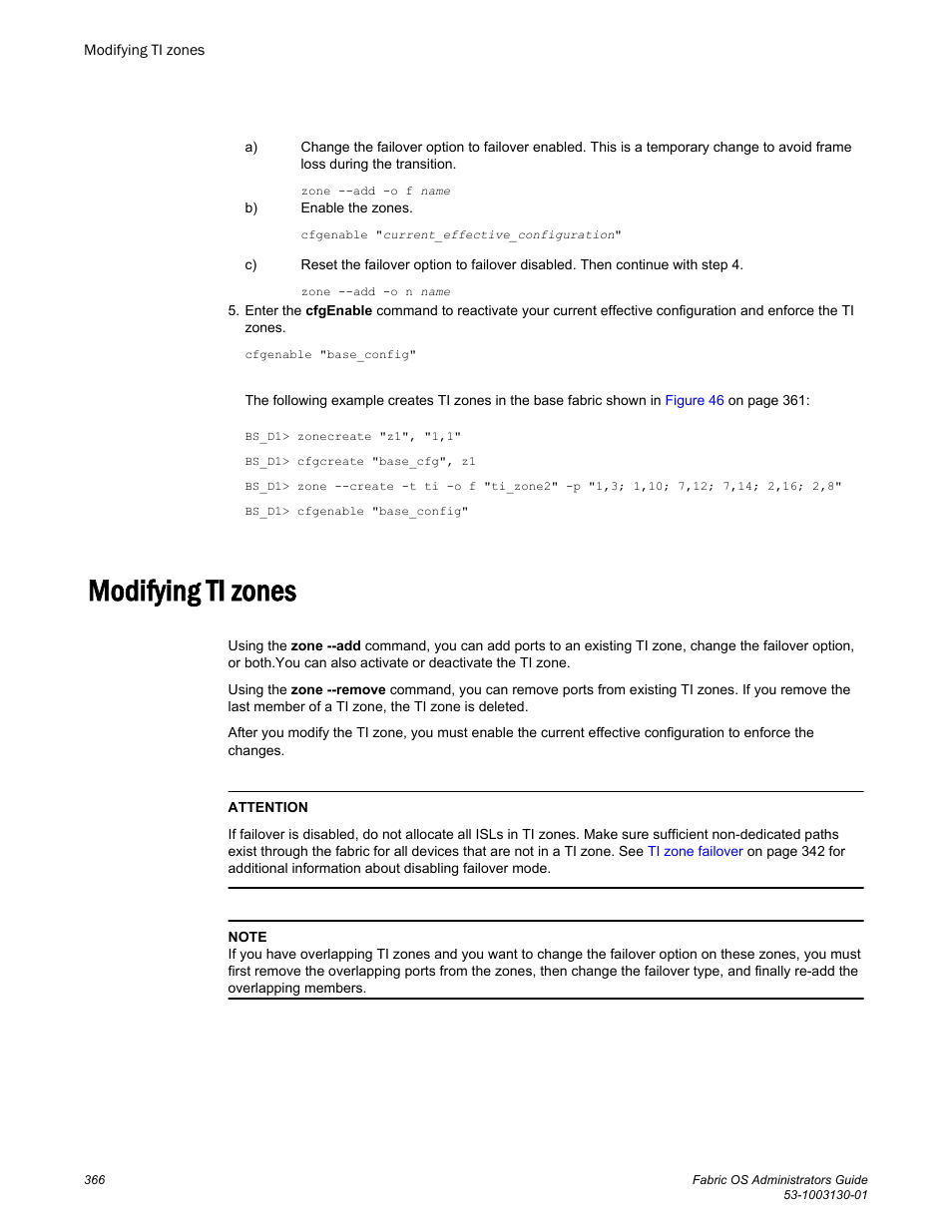 Modifying ti zones | Brocade Fabric OS Administrators Guide (Supporting Fabric OS v7.3.0) User Manual | Page 366 / 622