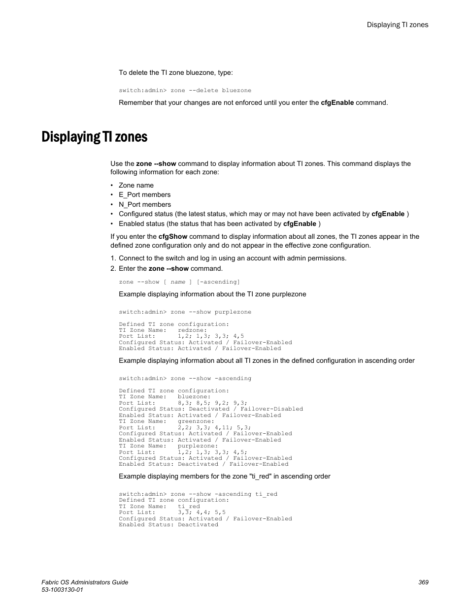 Displaying ti zones | Brocade Fabric OS Administrators Guide (Supporting Fabric OS v7.3.0) User Manual | Page 369 / 622
