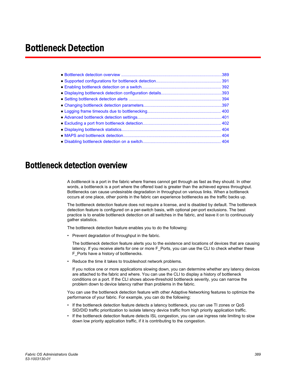 Bottleneck detection, Bottleneck detection overview, Only. (in the chapter | Brocade Fabric OS Administrators Guide (Supporting Fabric OS v7.3.0) User Manual | Page 389 / 622