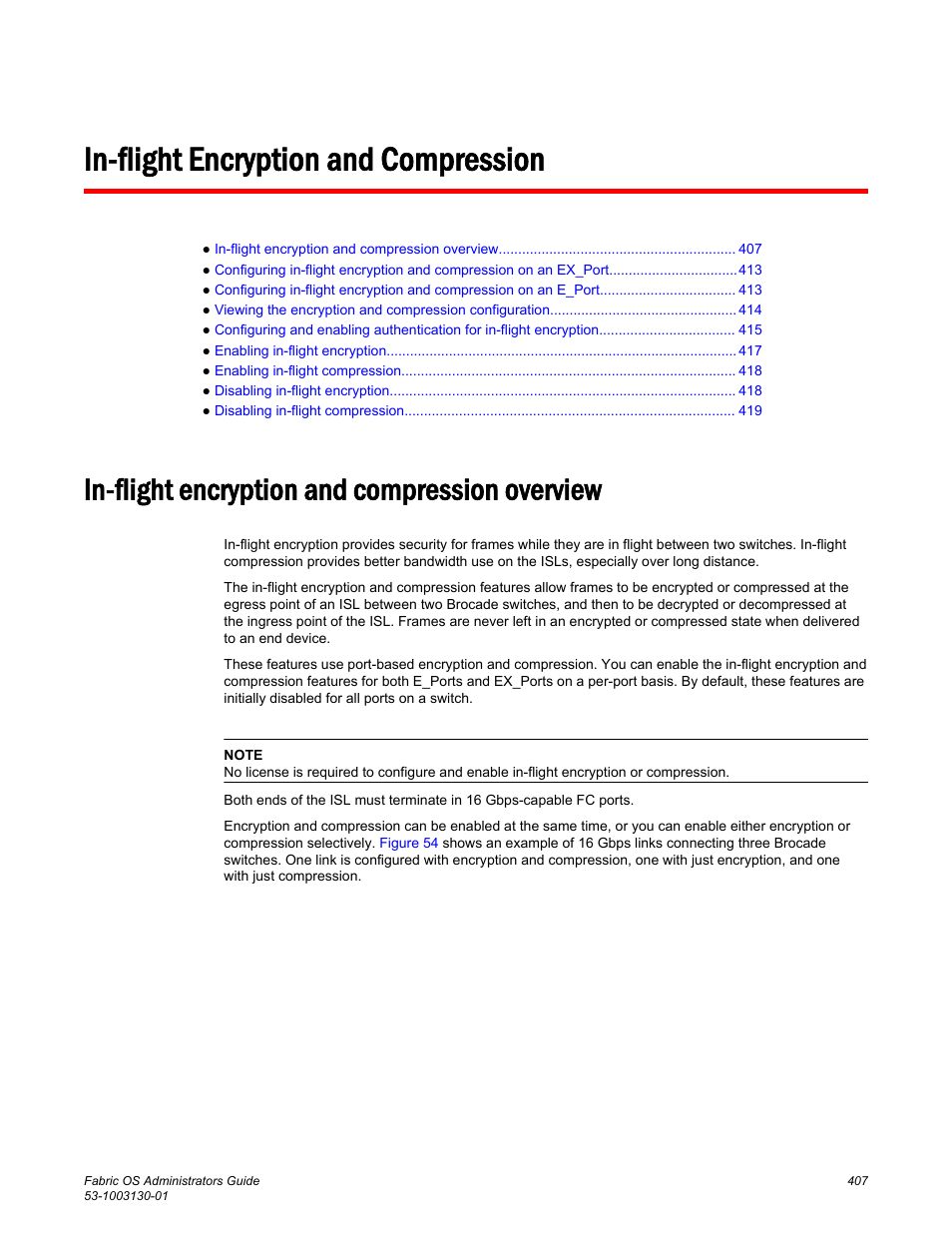 In-flight encryption and compression, In-flight encryption and compression overview | Brocade Fabric OS Administrators Guide (Supporting Fabric OS v7.3.0) User Manual | Page 407 / 622