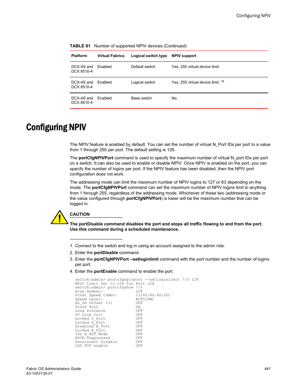 Configuring npiv | Brocade Fabric OS Administrators Guide (Supporting Fabric OS v7.3.0) User Manual | Page 441 / 622