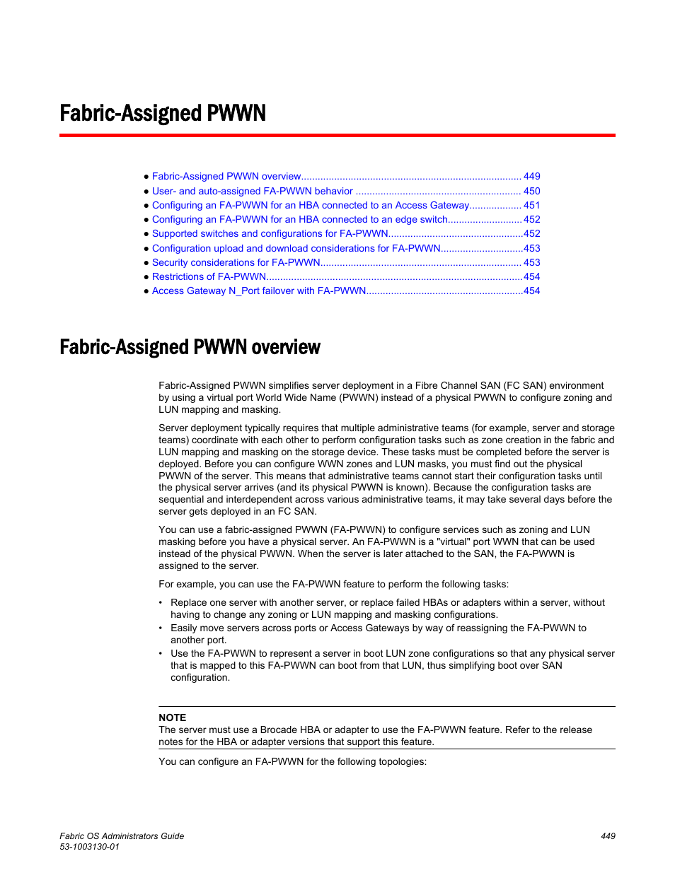 Fabric-assigned pwwn, Fabric-assigned pwwn overview | Brocade Fabric OS Administrators Guide (Supporting Fabric OS v7.3.0) User Manual | Page 449 / 622