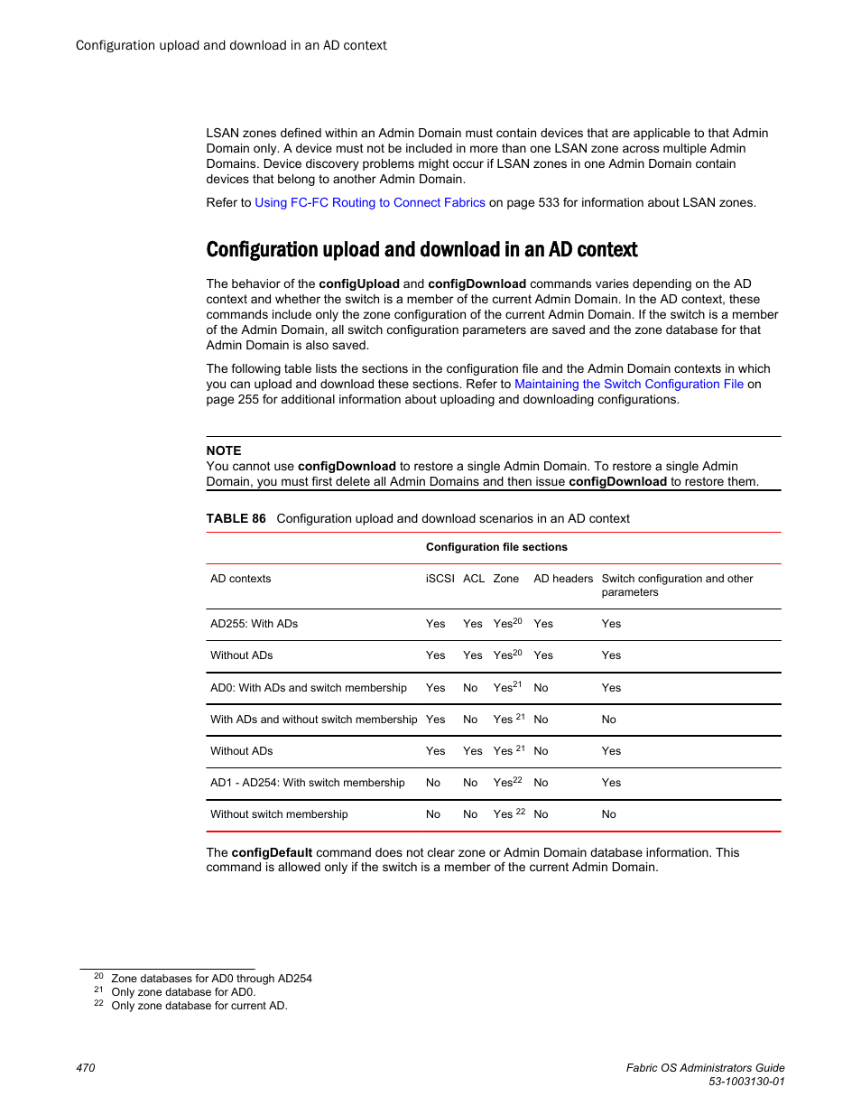 Configuration upload and download in an ad context | Brocade Fabric OS Administrators Guide (Supporting Fabric OS v7.3.0) User Manual | Page 470 / 622
