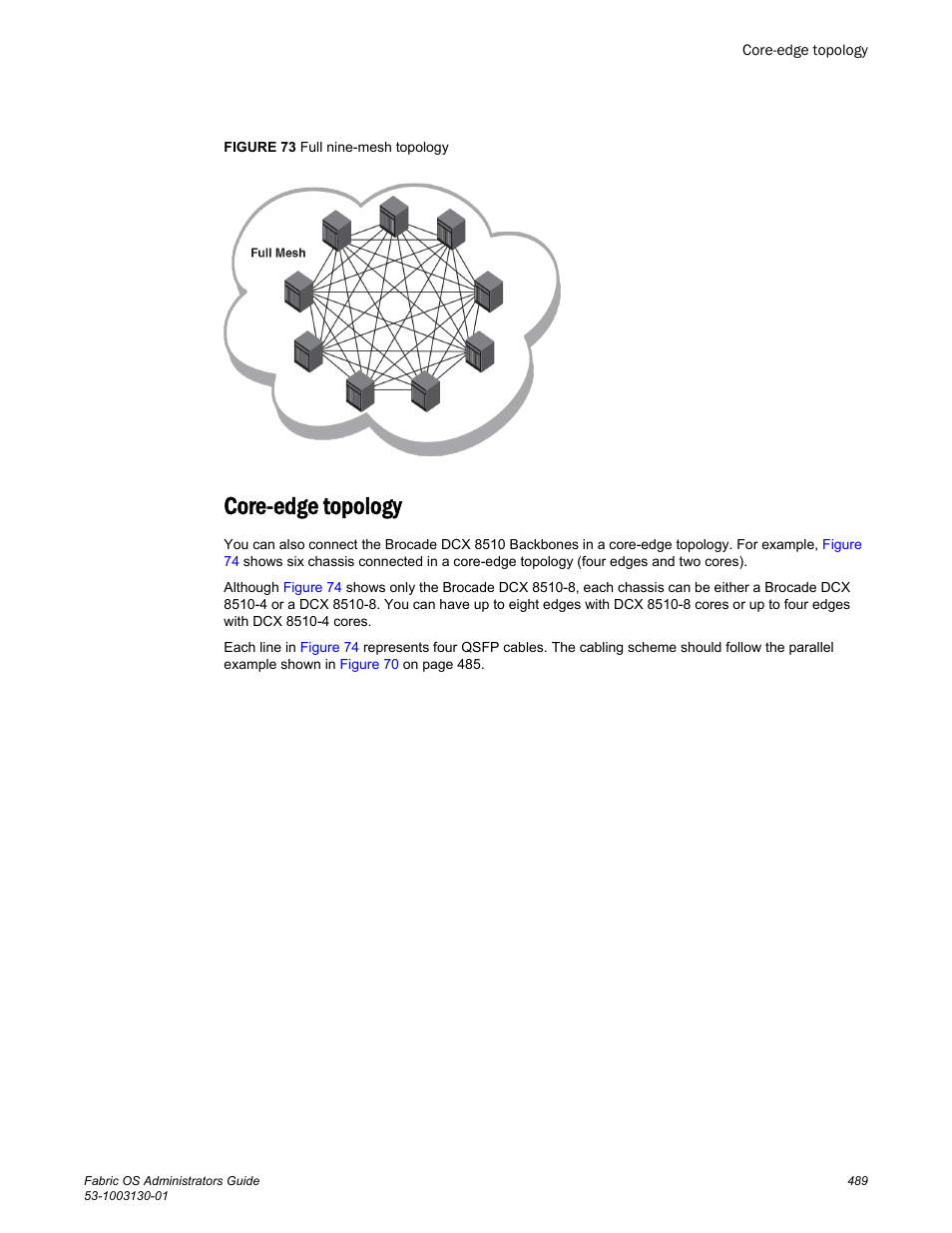 Core-edge topology | Brocade Fabric OS Administrators Guide (Supporting Fabric OS v7.3.0) User Manual | Page 489 / 622