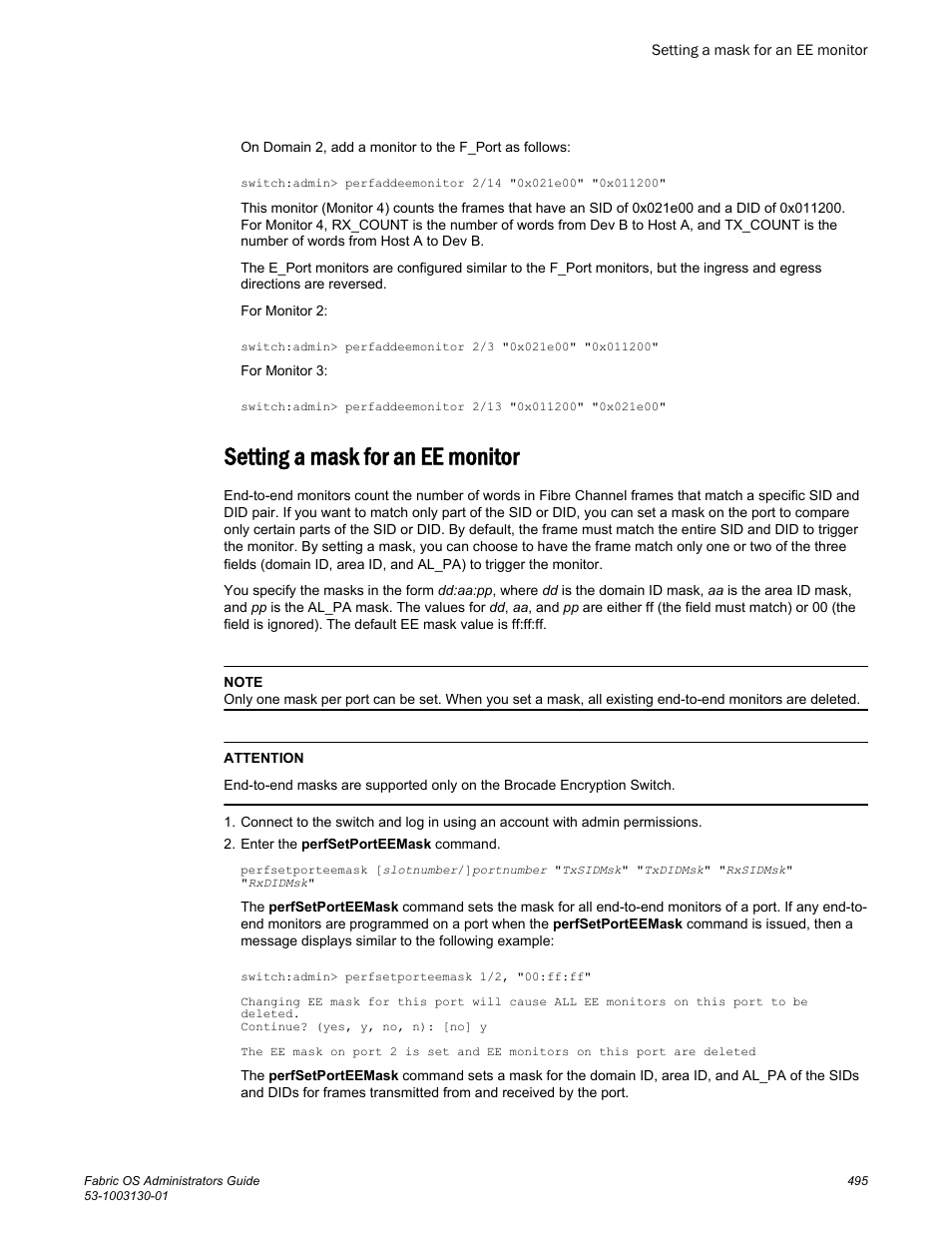 Setting a mask for an ee monitor | Brocade Fabric OS Administrators Guide (Supporting Fabric OS v7.3.0) User Manual | Page 495 / 622