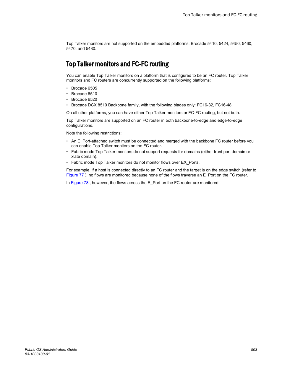 Top talker monitors and fc-fc routing | Brocade Fabric OS Administrators Guide (Supporting Fabric OS v7.3.0) User Manual | Page 503 / 622