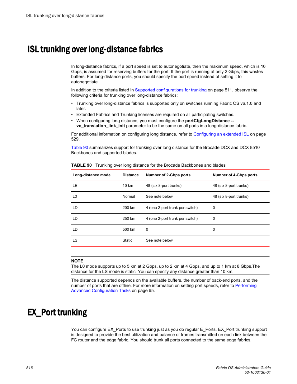 Isl trunking over long-distance fabrics, Ex_port trunking, Refer to | Brocade Fabric OS Administrators Guide (Supporting Fabric OS v7.3.0) User Manual | Page 516 / 622