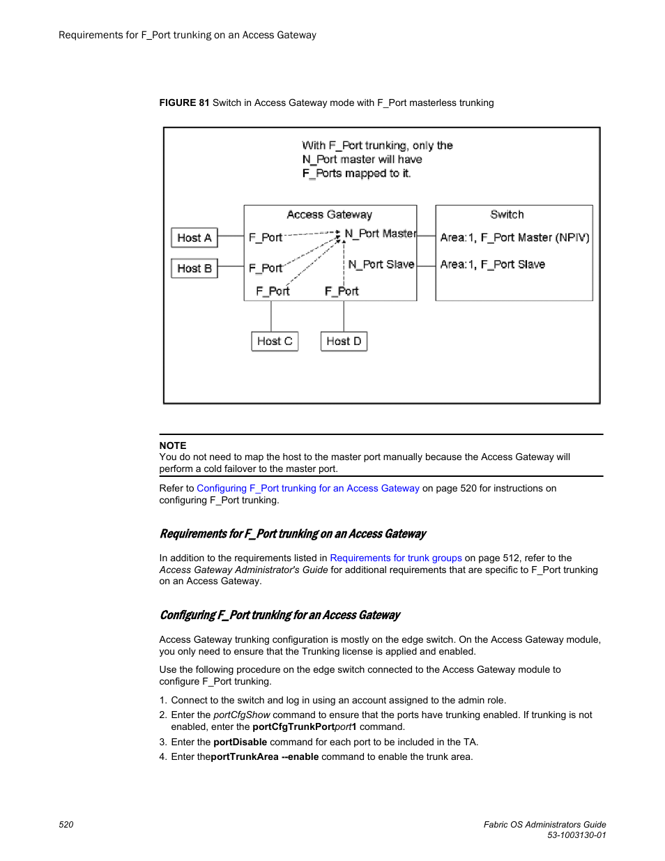 Configuring f_port trunking for an access gateway, Configuring, F_port trunking for an access gateway | Figure 81, Shows a switch in | Brocade Fabric OS Administrators Guide (Supporting Fabric OS v7.3.0) User Manual | Page 520 / 622