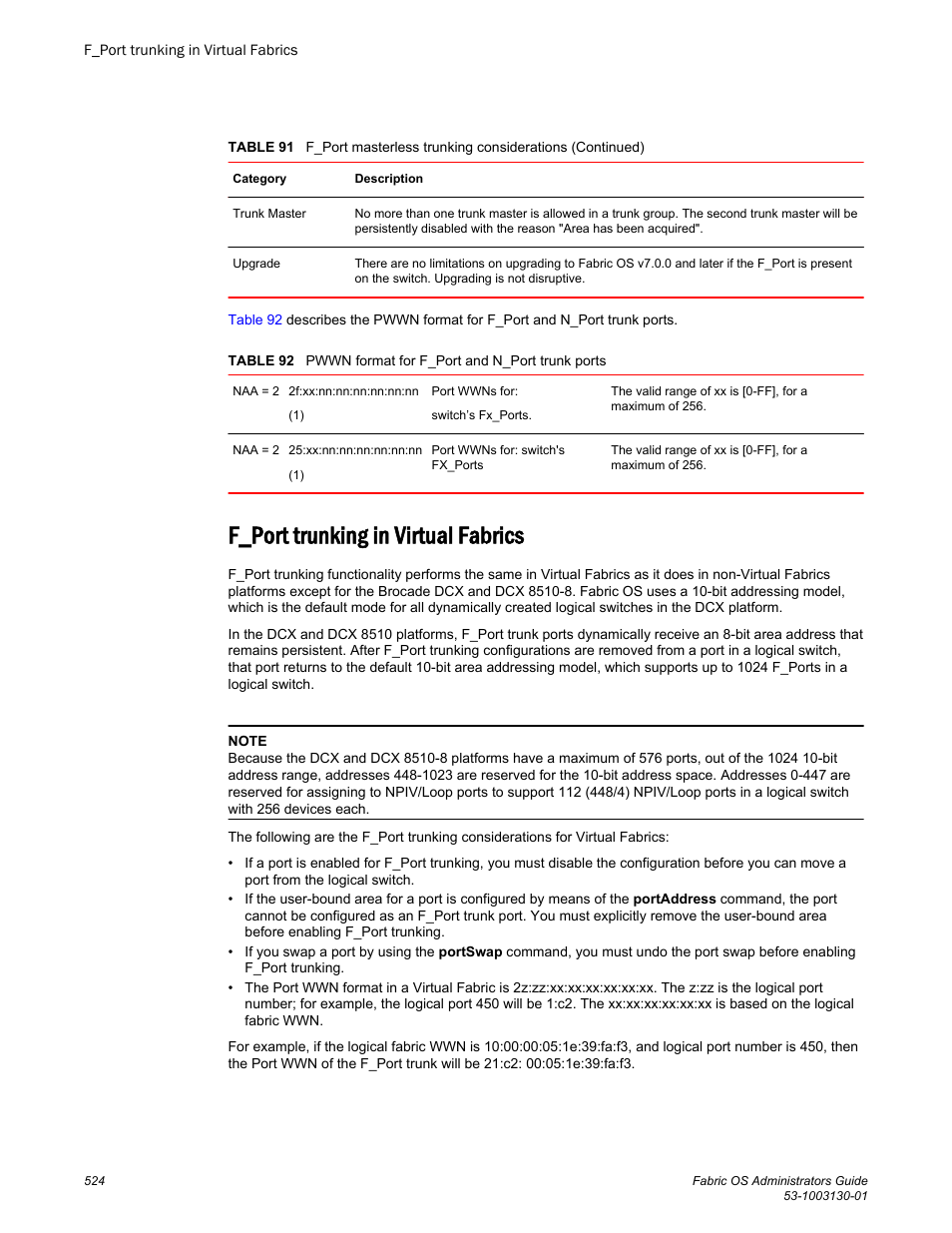 F_port trunking in virtual fabrics | Brocade Fabric OS Administrators Guide (Supporting Fabric OS v7.3.0) User Manual | Page 524 / 622