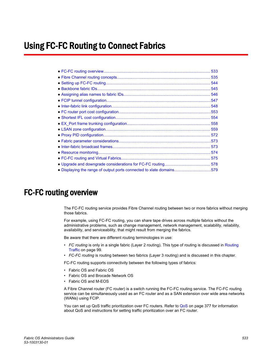 Using fc-fc routing to connect fabrics, Fc-fc routing overview, Using | Fc-fc routing to connect fabrics, Refer to | Brocade Fabric OS Administrators Guide (Supporting Fabric OS v7.3.0) User Manual | Page 533 / 622