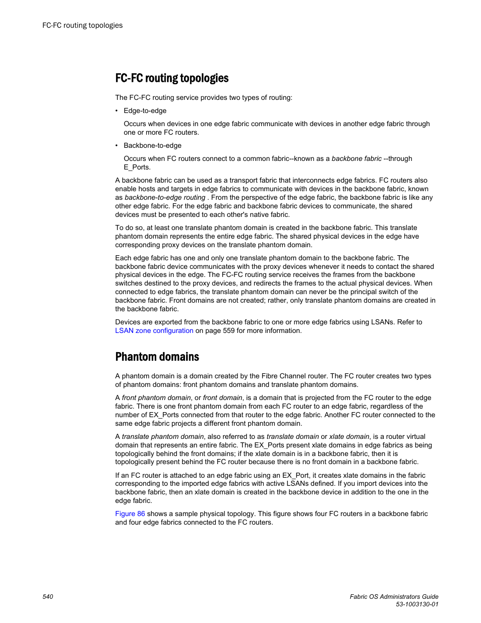 Fc-fc routing topologies, Phantom domains, Fc-fc routing topologies phantom domains | Brocade Fabric OS Administrators Guide (Supporting Fabric OS v7.3.0) User Manual | Page 540 / 622