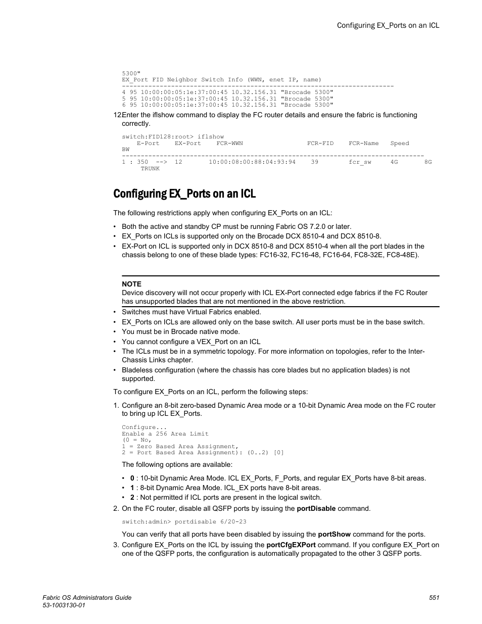 Configuring ex_ports on an icl | Brocade Fabric OS Administrators Guide (Supporting Fabric OS v7.3.0) User Manual | Page 551 / 622