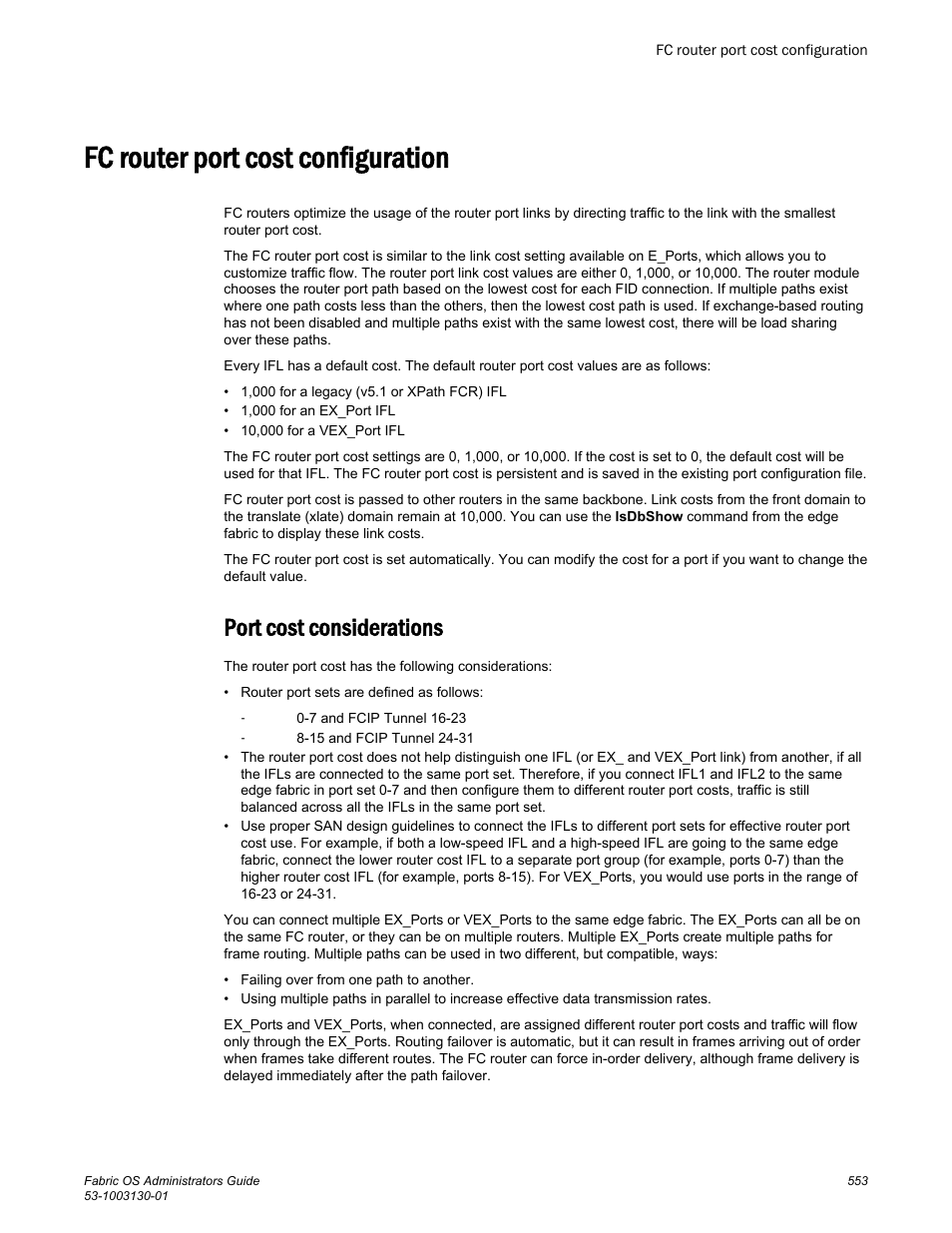 Fc router port cost configuration, Port cost considerations, Fc router | Port cost configuration | Brocade Fabric OS Administrators Guide (Supporting Fabric OS v7.3.0) User Manual | Page 553 / 622