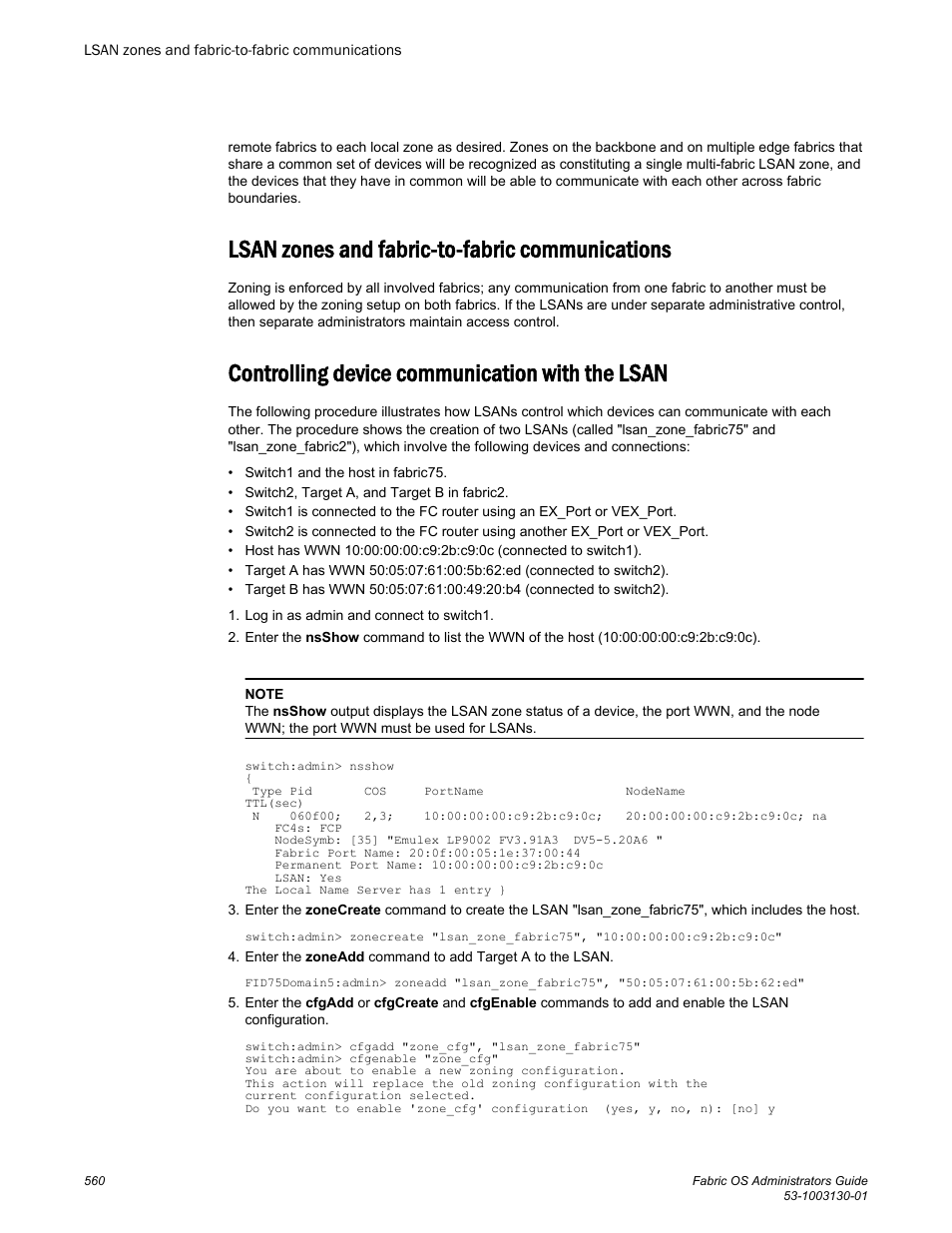 Lsan zones and fabric-to-fabric communications, Controlling device communication with the lsan, Refer to | Brocade Fabric OS Administrators Guide (Supporting Fabric OS v7.3.0) User Manual | Page 560 / 622