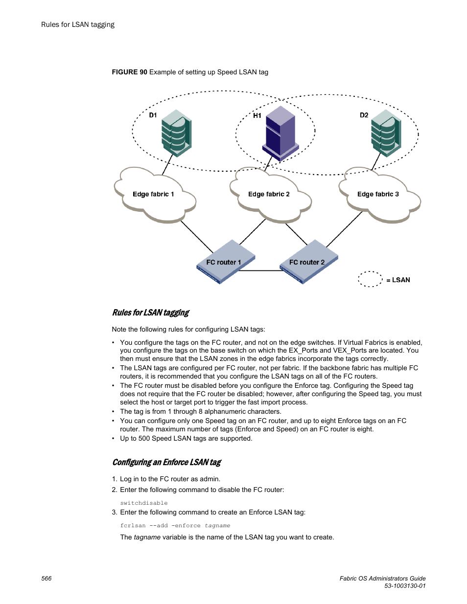 Rules for lsan tagging, Configuring an enforce lsan tag | Brocade Fabric OS Administrators Guide (Supporting Fabric OS v7.3.0) User Manual | Page 566 / 622