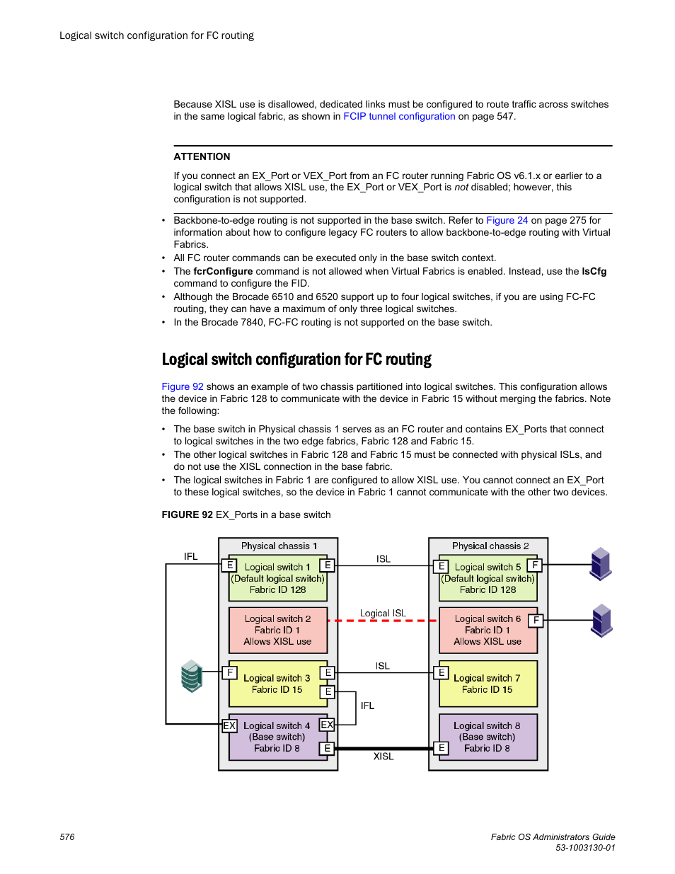 Logical switch configuration for fc routing | Brocade Fabric OS Administrators Guide (Supporting Fabric OS v7.3.0) User Manual | Page 576 / 622