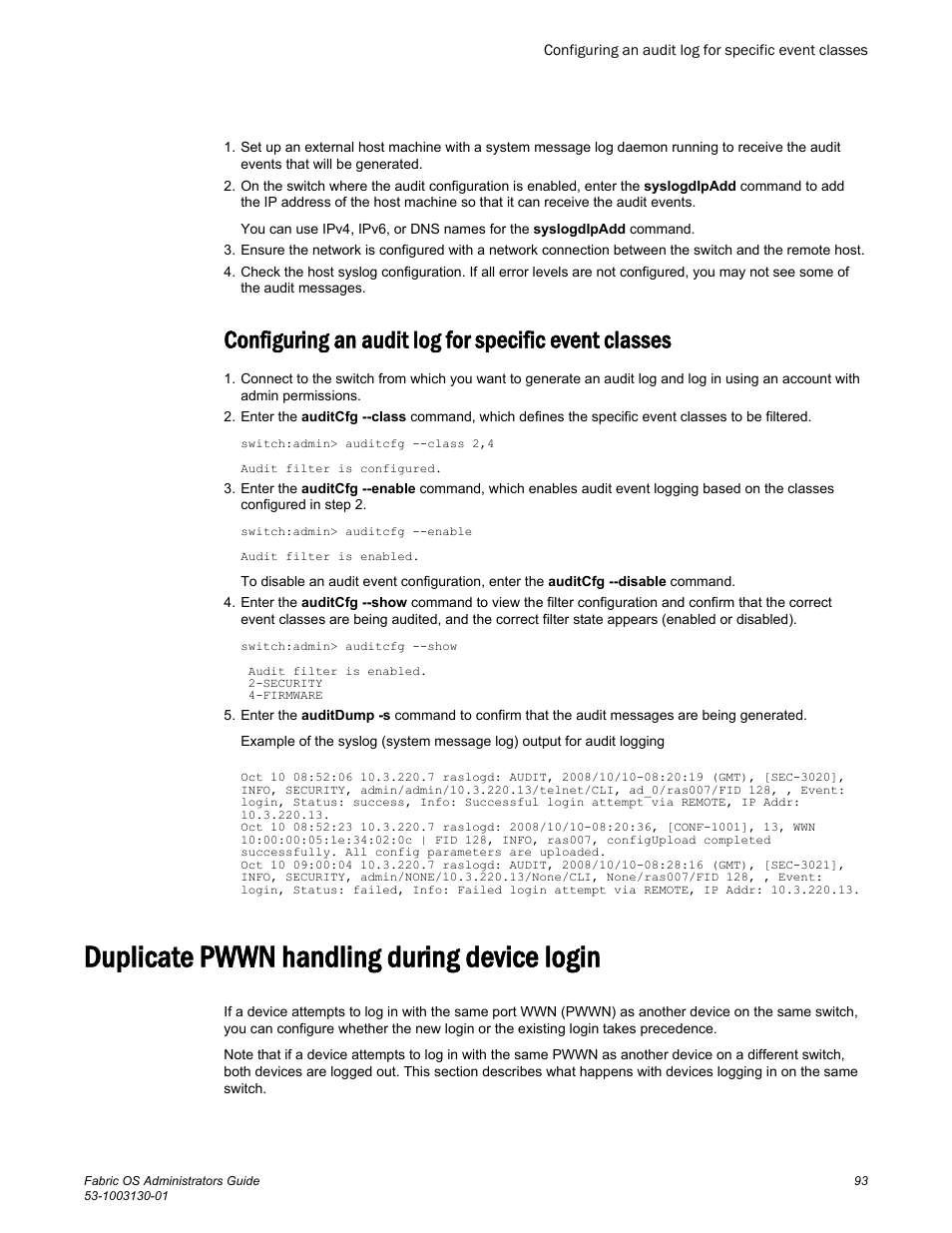 Duplicate pwwn handling during device login | Brocade Fabric OS Administrators Guide (Supporting Fabric OS v7.3.0) User Manual | Page 93 / 622