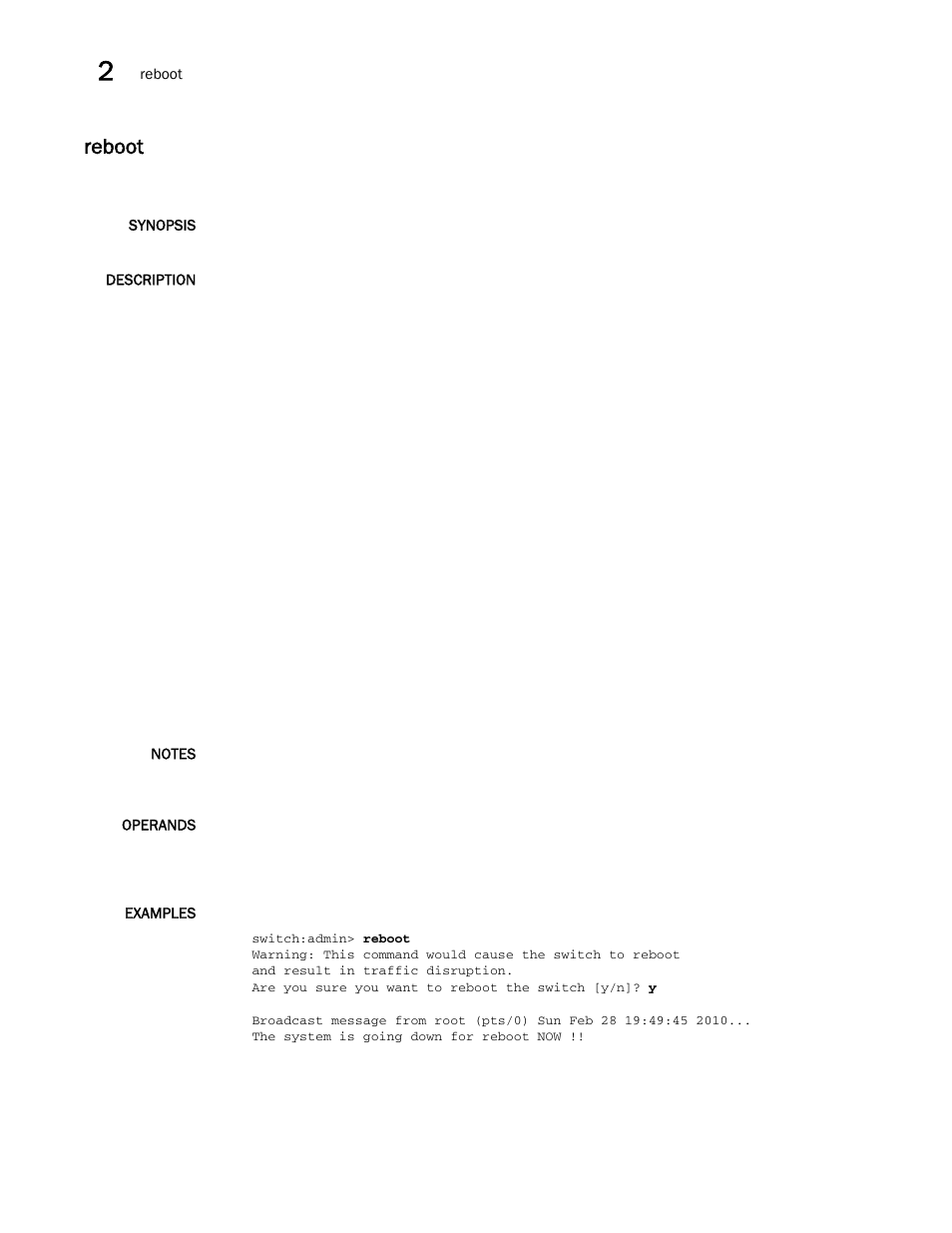 Reboot | Brocade Fabric OS Command Reference (Supporting Fabric OS v7.3.0) User Manual | Page 1014 / 1274