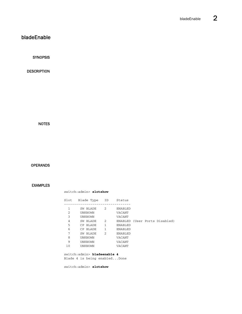 Bladeenable | Brocade Fabric OS Command Reference (Supporting Fabric OS v7.3.0) User Manual | Page 103 / 1274