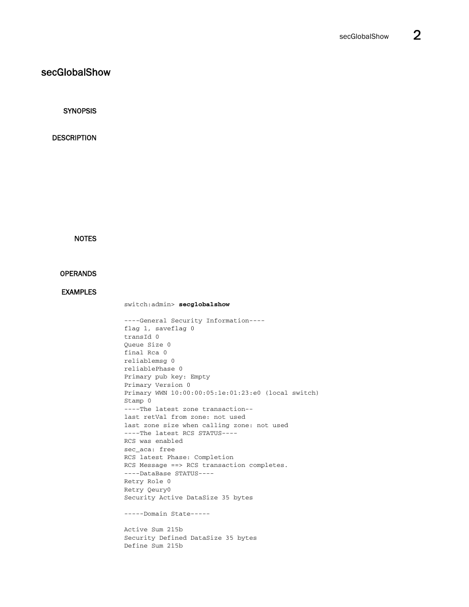 Secglobalshow | Brocade Fabric OS Command Reference (Supporting Fabric OS v7.3.0) User Manual | Page 1037 / 1274