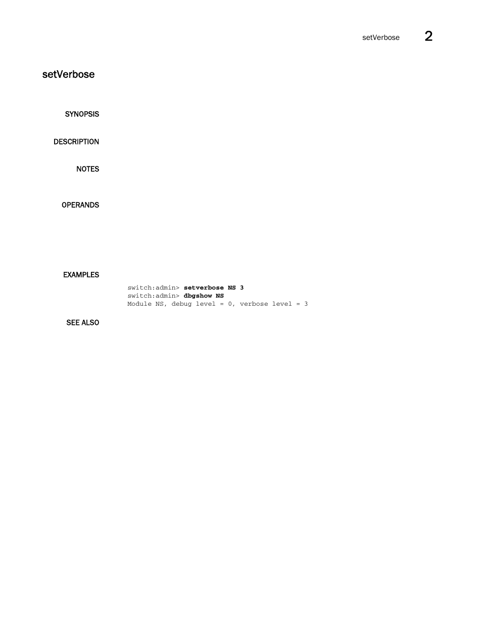 Setverbose | Brocade Fabric OS Command Reference (Supporting Fabric OS v7.3.0) User Manual | Page 1071 / 1274