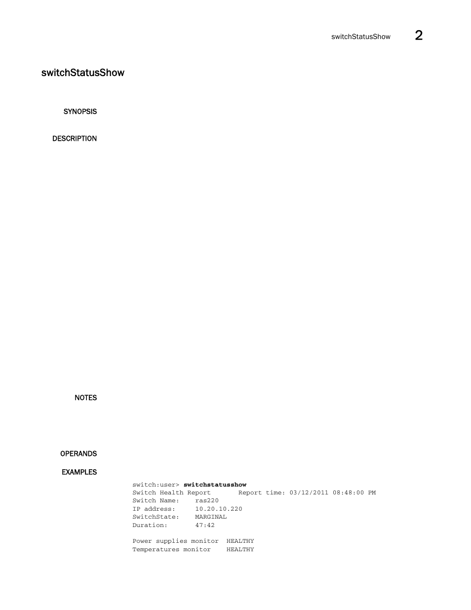 Switchstatusshow | Brocade Fabric OS Command Reference (Supporting Fabric OS v7.3.0) User Manual | Page 1163 / 1274