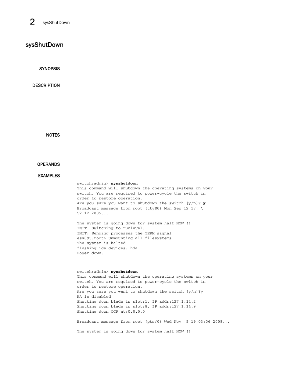 Sysshutdown | Brocade Fabric OS Command Reference (Supporting Fabric OS v7.3.0) User Manual | Page 1178 / 1274