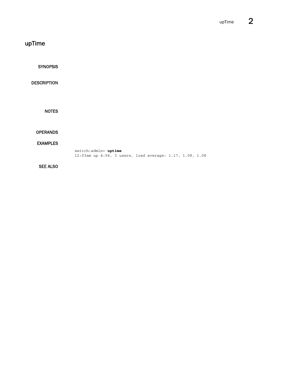 Uptime | Brocade Fabric OS Command Reference (Supporting Fabric OS v7.3.0) User Manual | Page 1211 / 1274