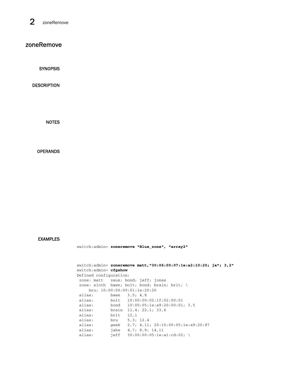 Zoneremove | Brocade Fabric OS Command Reference (Supporting Fabric OS v7.3.0) User Manual | Page 1252 / 1274