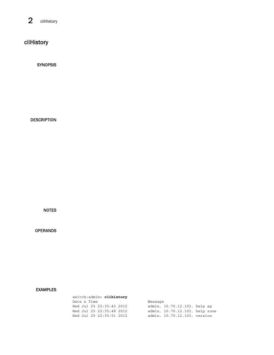 Clihistory | Brocade Fabric OS Command Reference (Supporting Fabric OS v7.3.0) User Manual | Page 164 / 1274