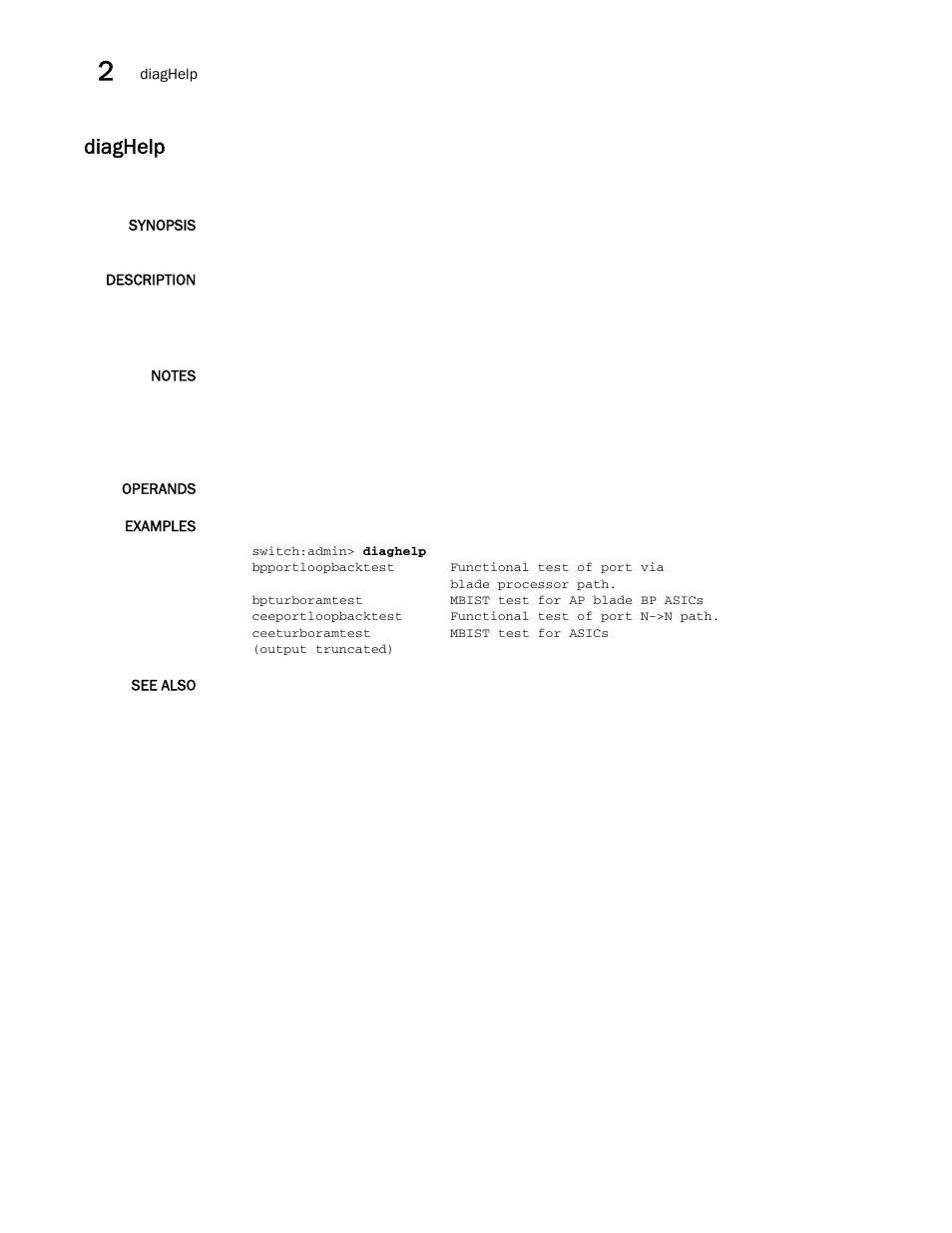 Diaghelp | Brocade Fabric OS Command Reference (Supporting Fabric OS v7.3.0) User Manual | Page 272 / 1274