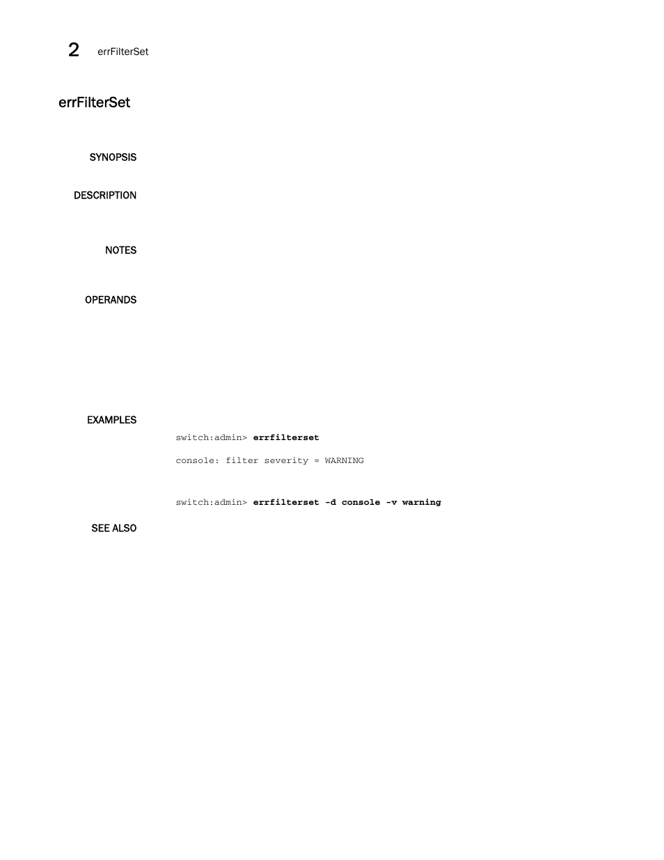 Errfilterset | Brocade Fabric OS Command Reference (Supporting Fabric OS v7.3.0) User Manual | Page 294 / 1274