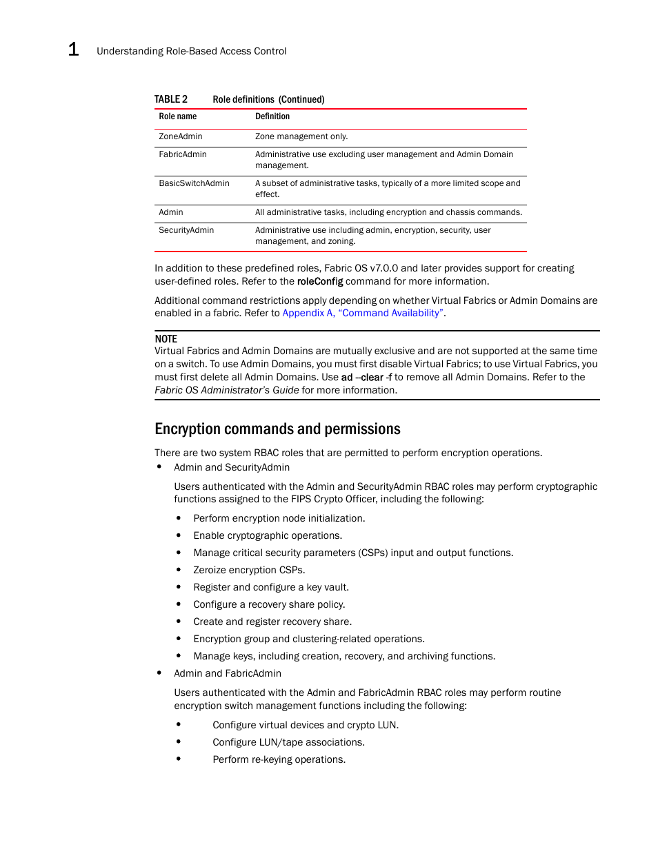 Encryption commands and permissions | Brocade Fabric OS Command Reference (Supporting Fabric OS v7.3.0) User Manual | Page 32 / 1274