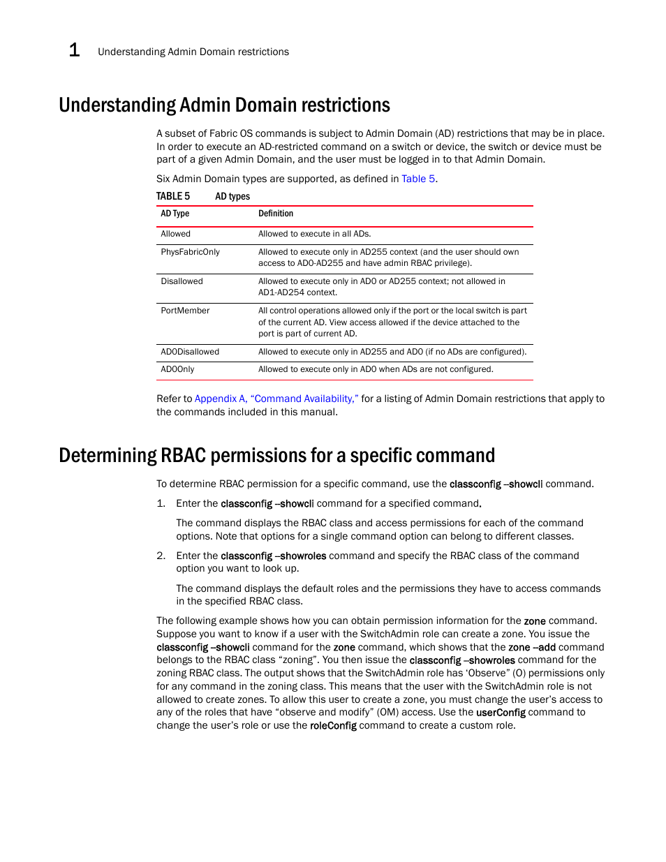 Understanding admin domain restrictions | Brocade Fabric OS Command Reference (Supporting Fabric OS v7.3.0) User Manual | Page 34 / 1274