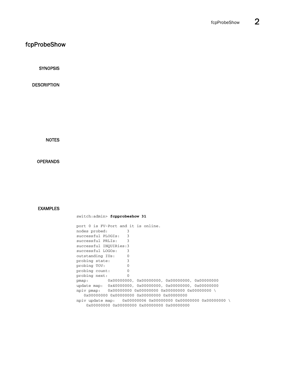 Fcpprobeshow | Brocade Fabric OS Command Reference (Supporting Fabric OS v7.3.0) User Manual | Page 357 / 1274
