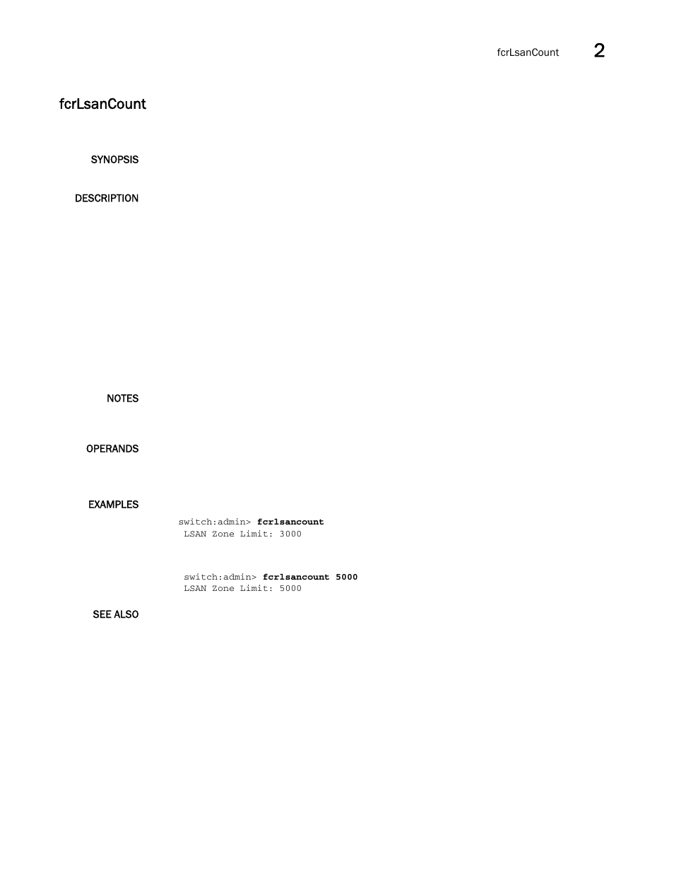 Fcrlsancount | Brocade Fabric OS Command Reference (Supporting Fabric OS v7.3.0) User Manual | Page 375 / 1274
