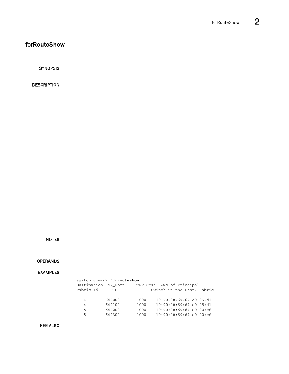 Fcrrouteshow | Brocade Fabric OS Command Reference (Supporting Fabric OS v7.3.0) User Manual | Page 391 / 1274