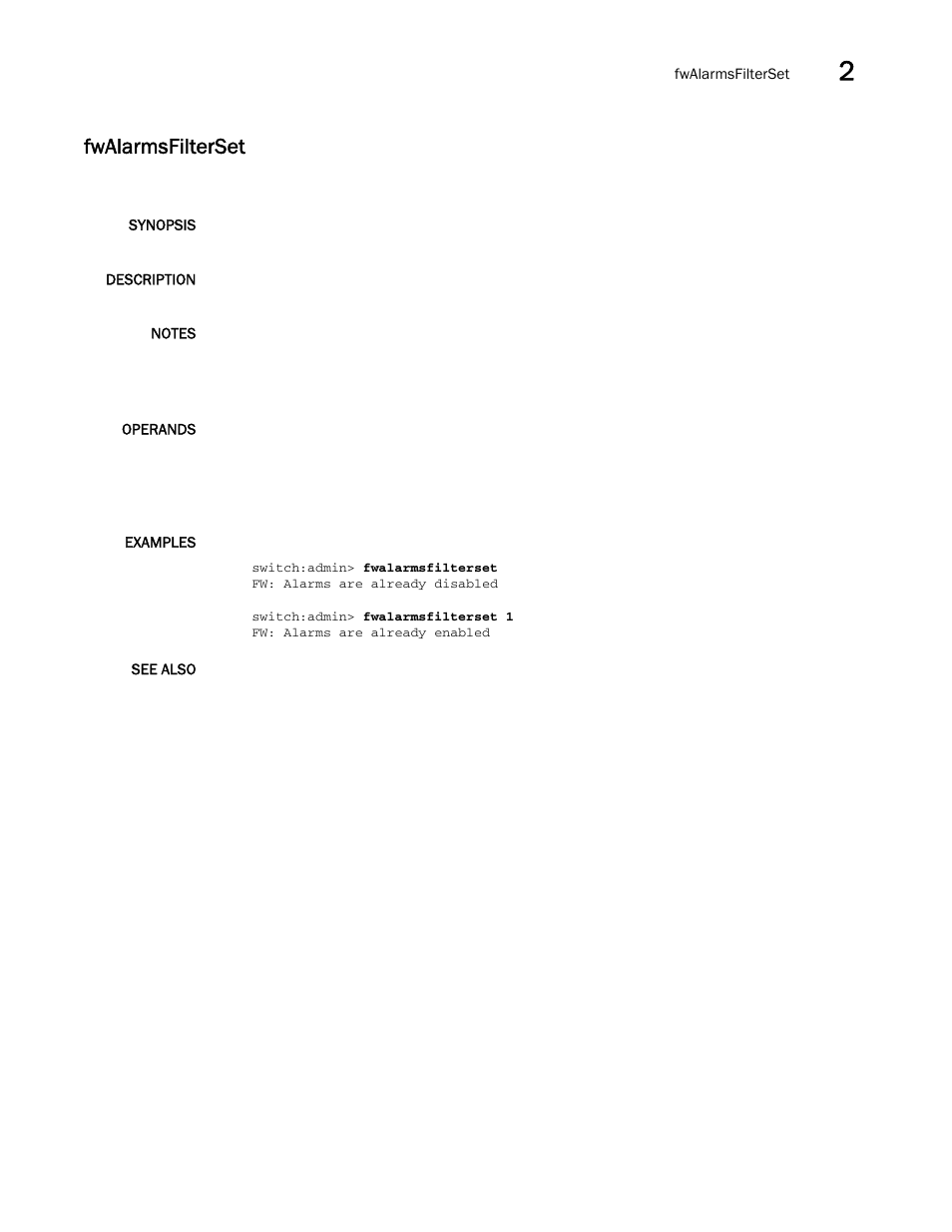 Fwalarmsfilterset | Brocade Fabric OS Command Reference (Supporting Fabric OS v7.3.0) User Manual | Page 475 / 1274