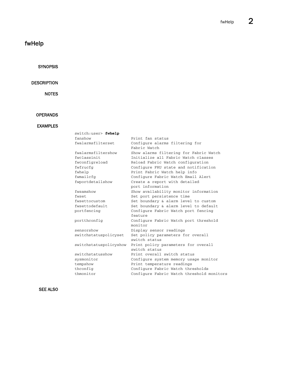 Fwhelp | Brocade Fabric OS Command Reference (Supporting Fabric OS v7.3.0) User Manual | Page 481 / 1274