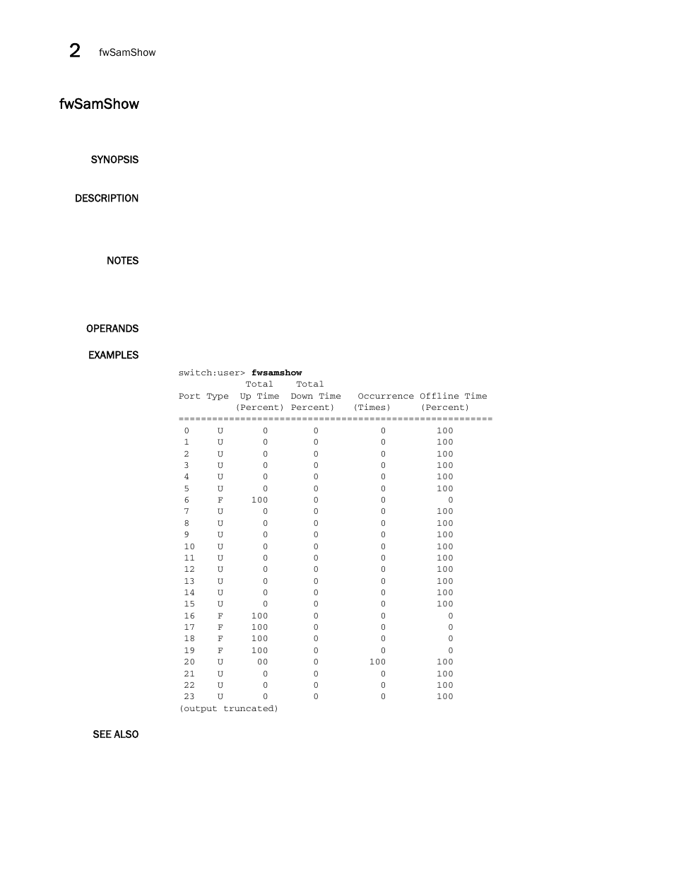Fwsamshow | Brocade Fabric OS Command Reference (Supporting Fabric OS v7.3.0) User Manual | Page 488 / 1274