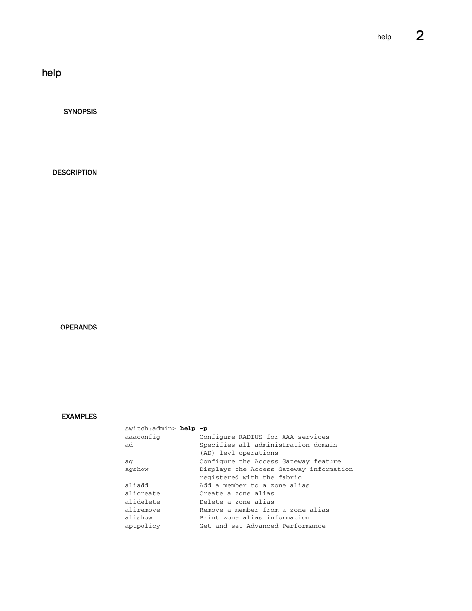 Help | Brocade Fabric OS Command Reference (Supporting Fabric OS v7.3.0) User Manual | Page 507 / 1274