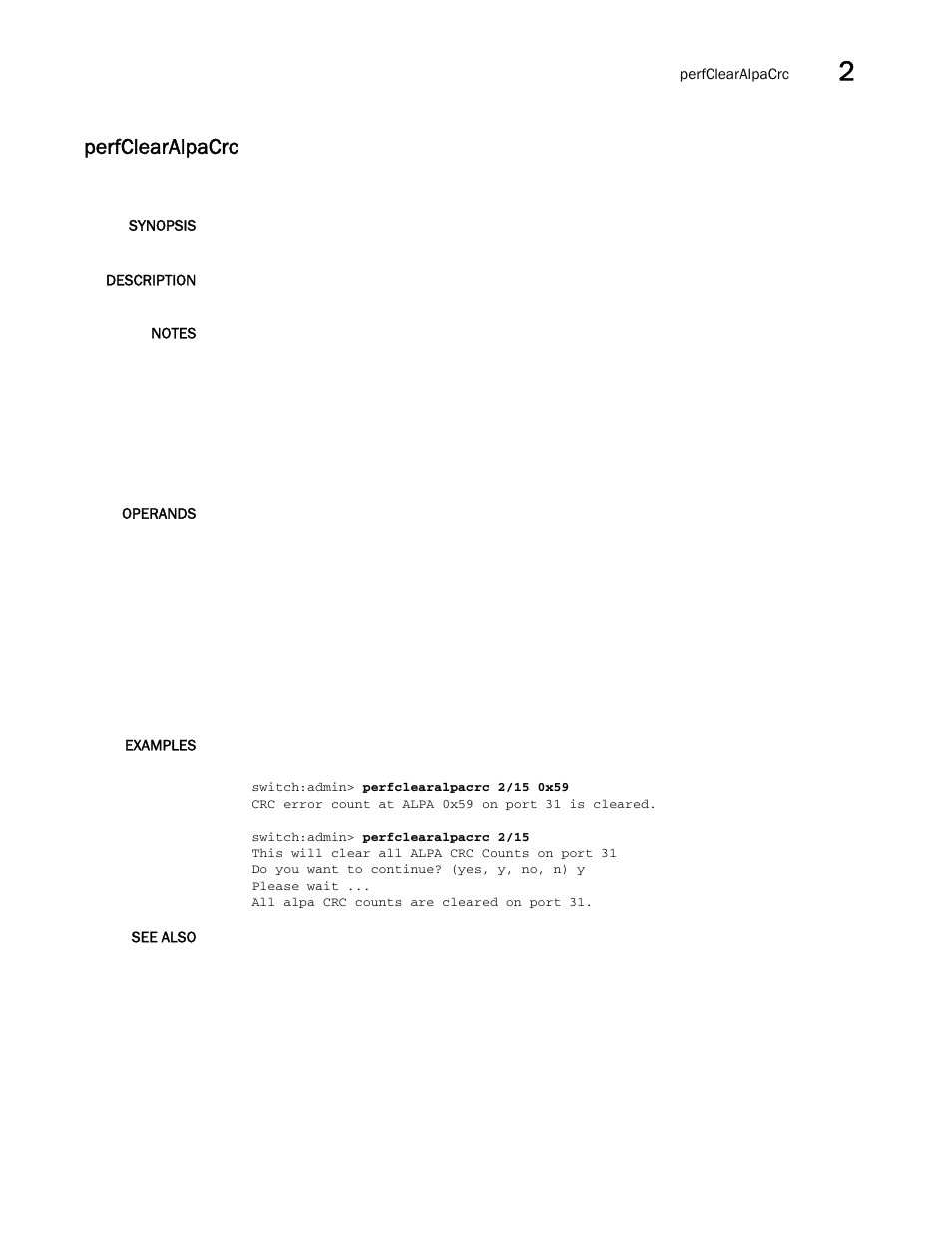 Perfclearalpacrc | Brocade Fabric OS Command Reference (Supporting Fabric OS v7.3.0) User Manual | Page 695 / 1274